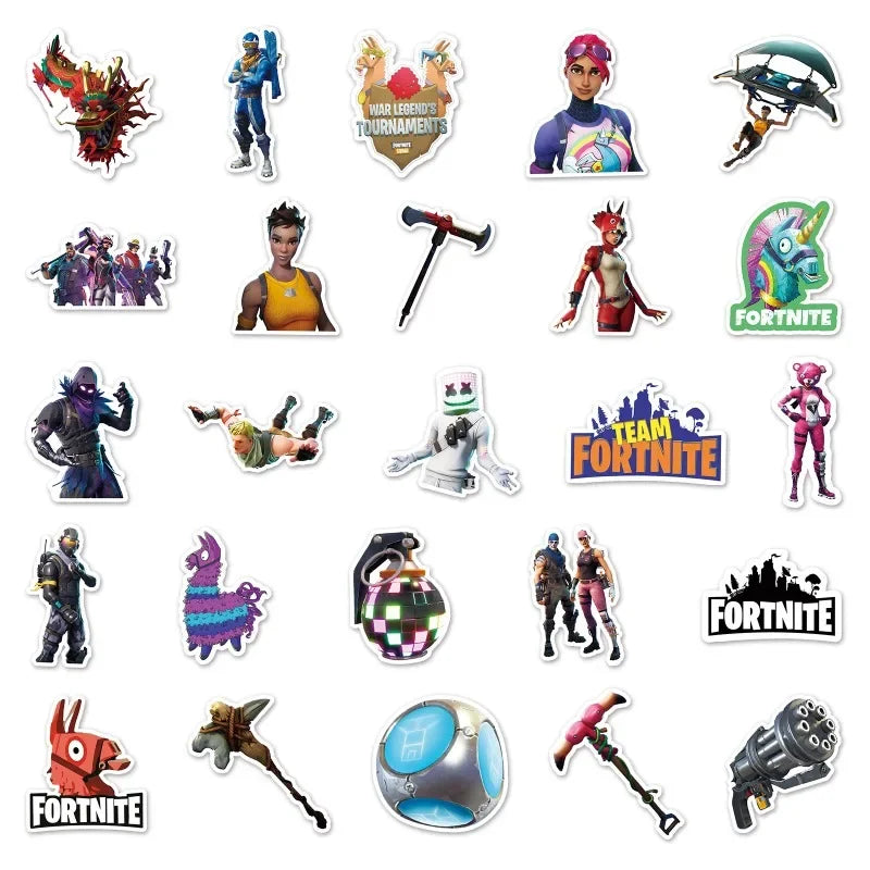 50pcs Fortnite Game Character Graffiti Stickers Waterproof Decorative Water Cup Suitcase Desktop Stationery Skateboard Stickers